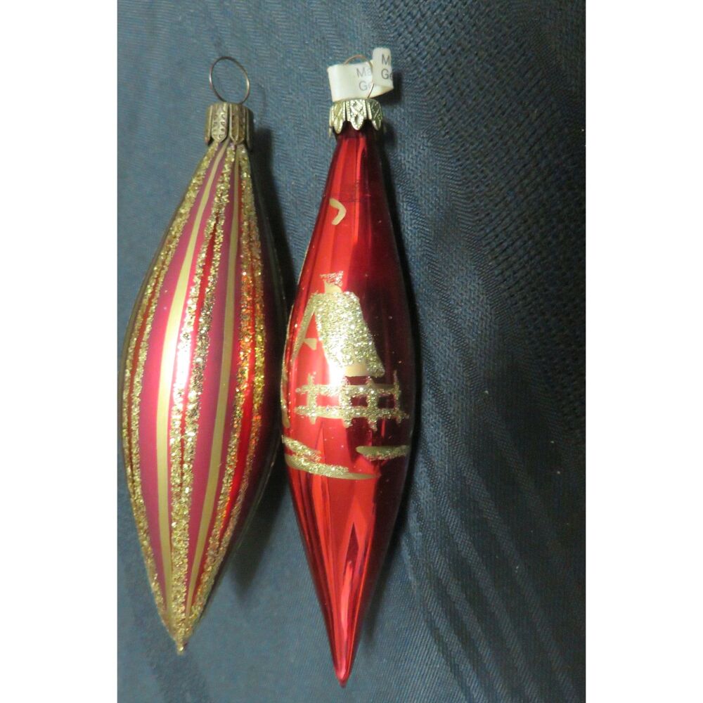 2 Vintage Hand Blown Germany Glass Teardrop Icicle  Christmas Ornament  5 in+